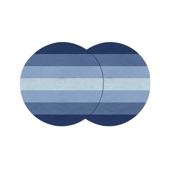 Navy Blue Ombre Round 13 Inch Placemats Set of 2, Gradient Navy Blue Woods Farmhouse HeatResistant Non Slip Place Mats for Dining Table, Wipeable Braided Kitchen Table Mats for Housewarming