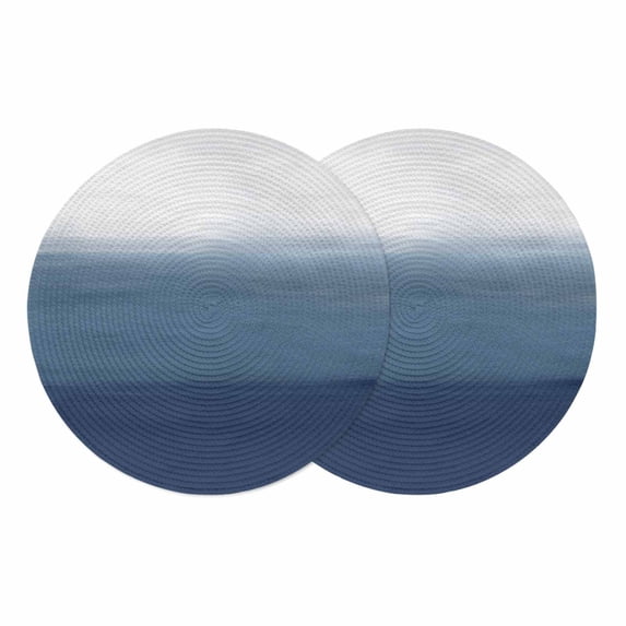 Navy Blue Ombre Round 13 Inch Placemats Set of 2, Modern Abstract Art Texture HeatResistant Non Slip Place Mats for Dining Table, Wipeable Braided Kitchen Table Mats for Housewarming