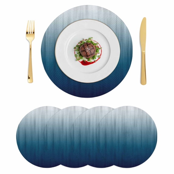 Navy Blue Ombre Round 13 Inch Placemats Set of 4, Contemporary Gradient Abstract Art HeatResistant Non Slip Place Mats for Dining Table, Wipeable Braided Kitchen Table Mats for Housewarming