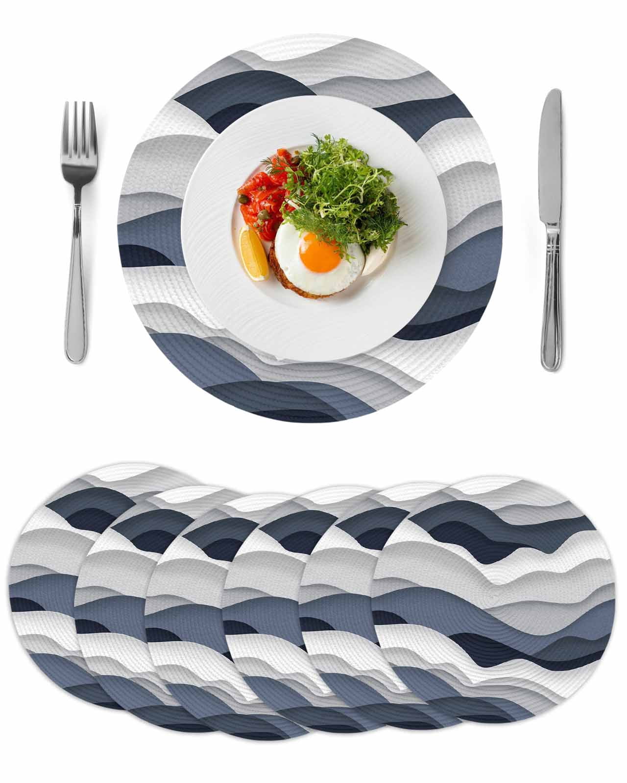 Navy Blue Ombre Round 13 Inch Placemats Set of 6, Modern Geometric ...