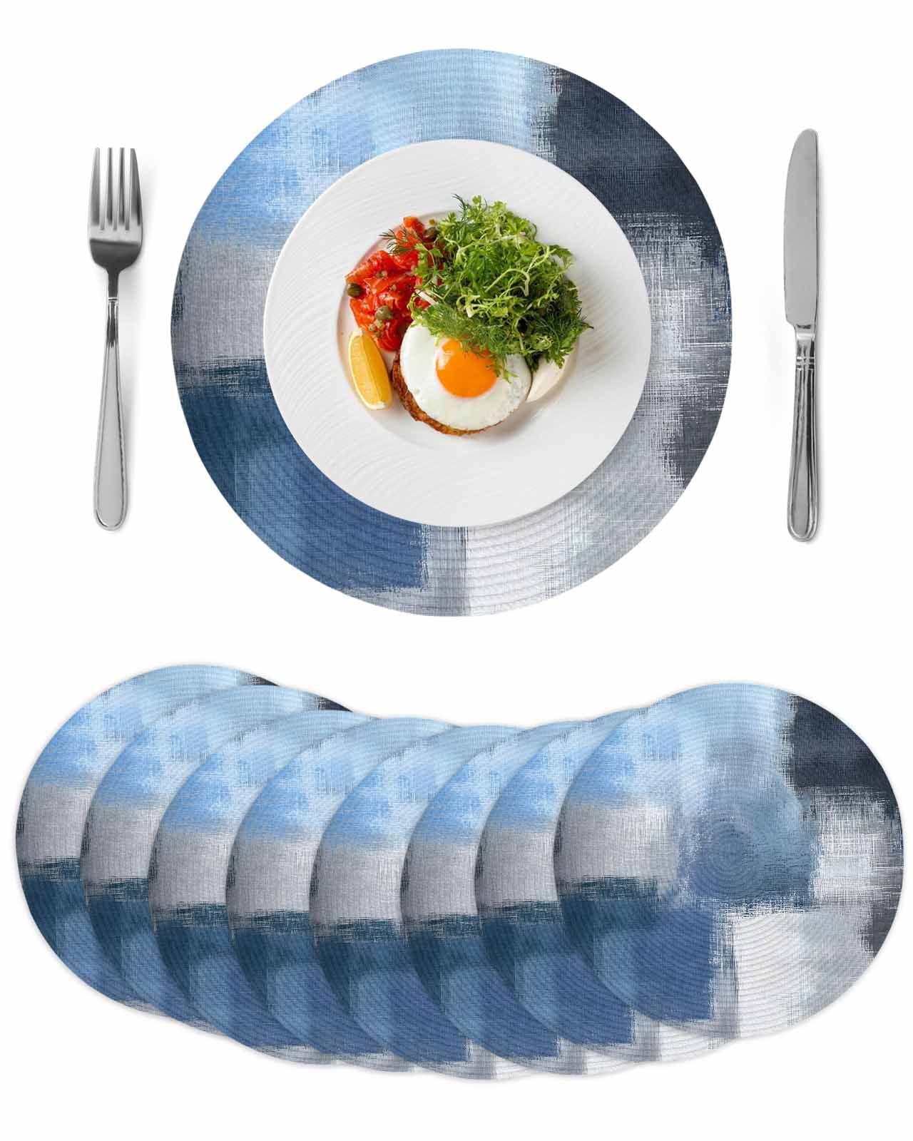 Navy Blue Ombre Round 13 Inch Placemats Set of 8, Modern Oil Painting ...