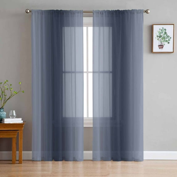 Navy Blue Ombre Sheer Curtains 108 Inch Length 2 Panels Set for Living Room/Bedroom, Modern Abstract Art Farmhouse Gradient Curtain Sheers Drapes Rod Pocket Curtains Window Treatment Set 52''x108''x2