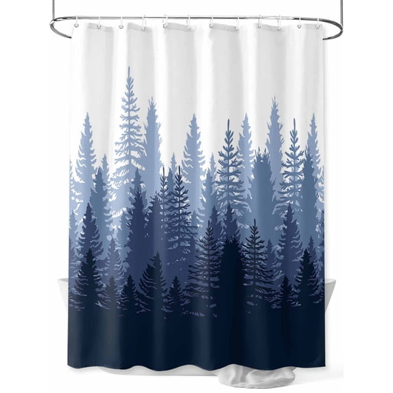 Navy Blue Ombre Shower Curtain Set, Waterproof Shower Curtains for Bathroom, Primeval Forest Modern Abstract Art Aesthetics Washable Fabric Cloth Bath Curtain for Bathtub with Hooks 72x78 Inches