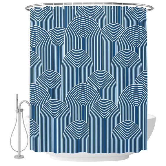 Navy Blue Ombre Shower Curtain, Waterproof Shower Curtains for Bathroom, Farmhouse Stripes Modern Abstract Art Washable Fabric Bathtub Curtain Set Bath Decor with 12 Hooks Long 72"x84"