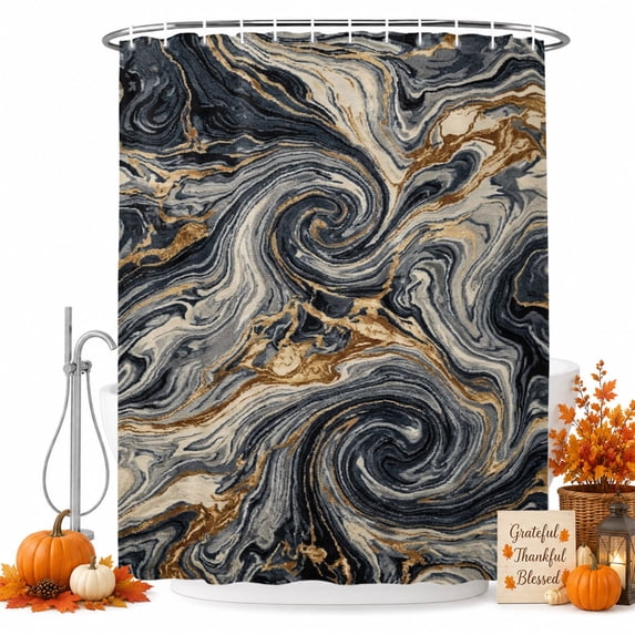 Navy Blue Ombre Shower Curtain, Waterproof Shower Curtains for Bathroom, Modern Abstract Art Coastal Nautical Yellow Washable Fabric Bathtub Curtain Set Bath Decor with 12 Hooks 72"x78"