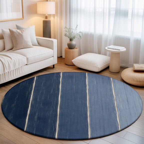 Navy Blue Ombre Small Round Rug 3Ft Slate Blue Wood Grain Stripes Rustic Country Area Rugs Washable Non Slip Indoor Floor Mats Circle Carpet for Living Room Bedroom Dining Room Home Decor