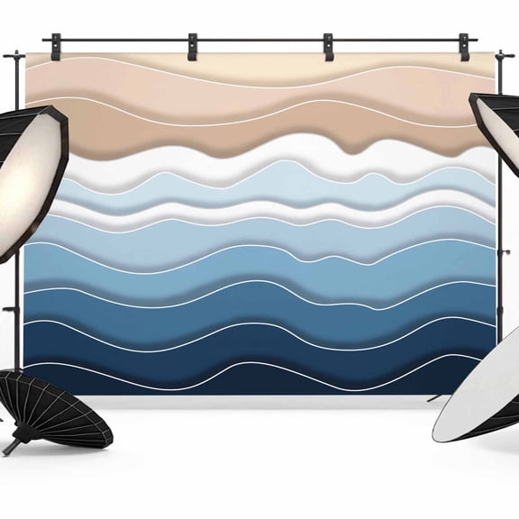 Navy Blue Ombre Stripe Backdrop for Photoshoot,Photography Photo Studio Background Wall Backdrop,Abstract Summer Beach Coastal Back Drop Banner Panel for Portraits Wedding Party Live Streaming 12x8Ft
