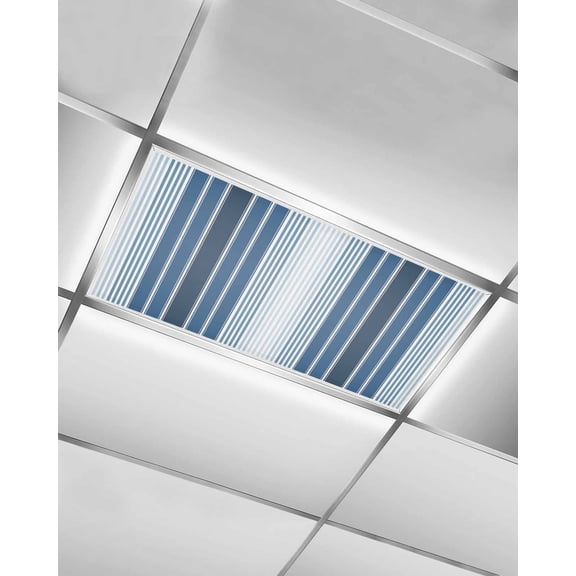 Navy Blue Ombre Stripe Fluorescent Light Covers for Ceiling Lights 4x2 feet,1 Pack Magnetic Light Filters for Classroom,Farmhouse Simple Striped Fluorescent Light Shade Panel for Office School Drop