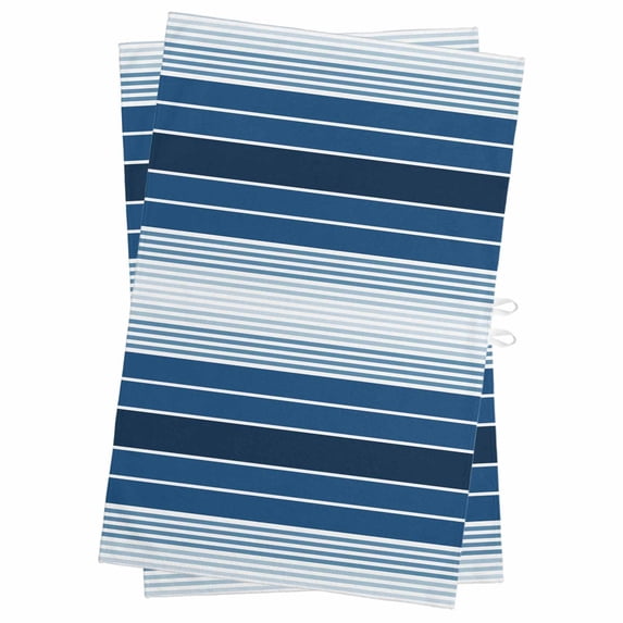 Navy Blue Ombre Stripe Kitchen Towels Set of 2, Water Absorbent Dish Towel, Farmhouse Striped Gradient Decorative Hand Towels - Quick Drying Cloth for Cooking Baking, 18x28 Inch