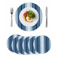 thumbnail image 1 of Navy Blue Ombre Stripe Round 13 Inch Placemats Set of 6, Farmhouse Simple Striped HeatResistant Non Slip Place Mats for Dining Table, Wipeable Braided Kitchen Table Mats for Housewarming, 1 of 9