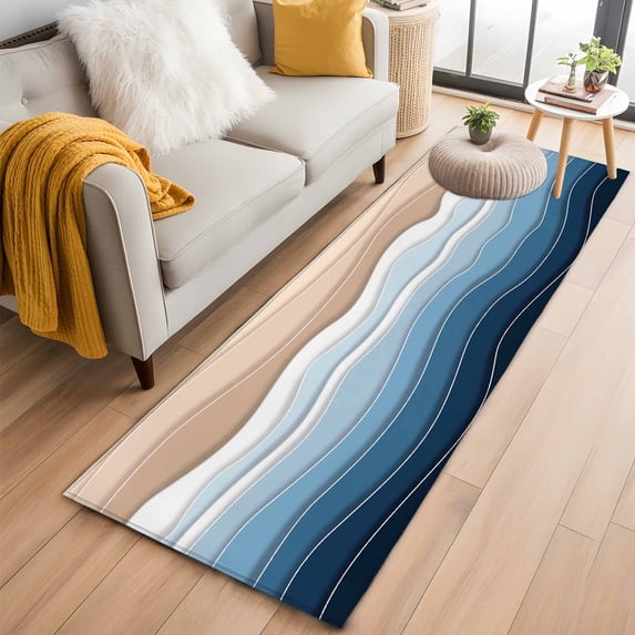 Navy Blue Ombre Stripe Runner Rug 2x6 FT,Non Slip Hallway Rugs,Abstract Summer Beach Coastal Washable Soft Floor Carpet Throw Runner Carpet Long Rugs for Entryway Kitchen Bedside Sliding Door