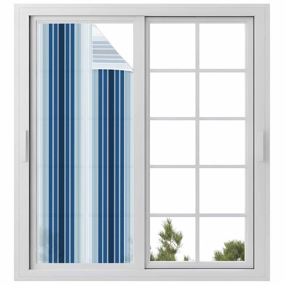 Navy Blue Ombre Stripe Window Privacy Film, Farmhouse Simple Striped Static Cling UV Sun Blocking Heat Control Window Tint Day and Night, Non-Adhesive One Way Windows Privacy Cover 23.6''x59''