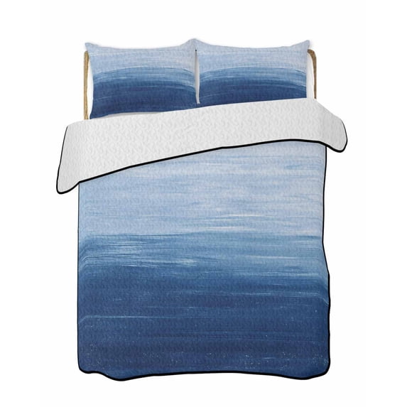 Navy Blue Ombre Summer Quilt Set Twin XL Size,Soft Quilted Bedding Set with 2 Pillow Shams,Modern Abstract Art Ocean Oil Painting Lightweight All Season Bedspread Coverlet for Bedroom 68"x98"