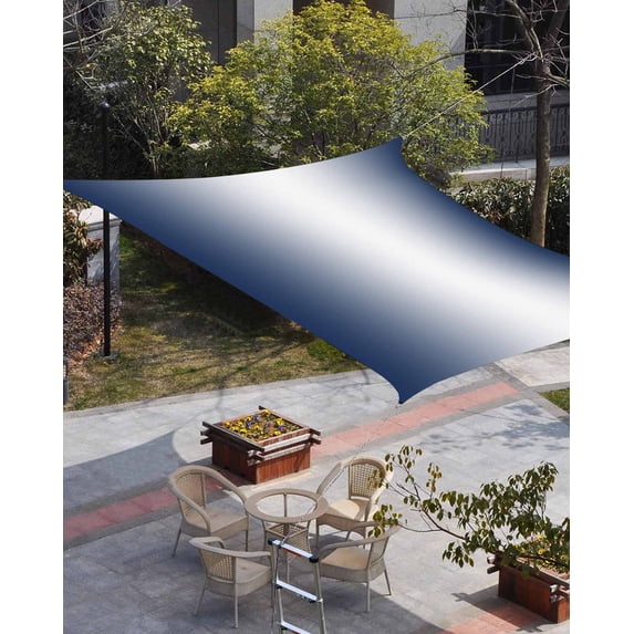 Navy Blue Ombre Sun Shade Sail 8'x10' Rectangle Outdoor Shade Canopy, Blue White Gradient Modern Abstract Art Porch Shades Outdoor Sun Blocking Screen, Sunshade Cloth Covers for Patio/Deck/Garden