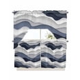 thumbnail image 1 of Navy Blue Ombre Swag Valance and Tier Curtains 24'' Length Set, Modern Geometric Moire Abstract Art Light Filtering Kitchen Curtains, Tier Curtain Valances for Bathroom/Living Room/Bedroom/Café, 1 of 6