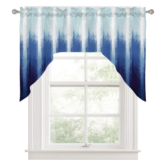Navy Blue Ombre Swag Valance for Windows, Modern Abstract Navy Indigo Linear Drips Coastal Swag Curtains Valances for Small Window Treatment Rod Pocket for Kitchen Bathroom 1 Panel 56x36in