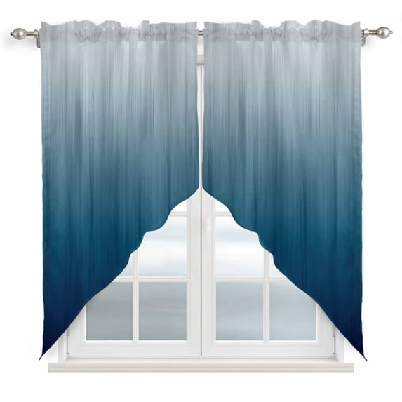 Navy Blue Ombre Swag Valances for Windows 2 Pack, Kitchen Window Curtains 36 Inch Length, Contemporary Gradient Abstract Art Privacy Swag Curtains for Living Room/Bathroom with Rod Pocket 36"x36"