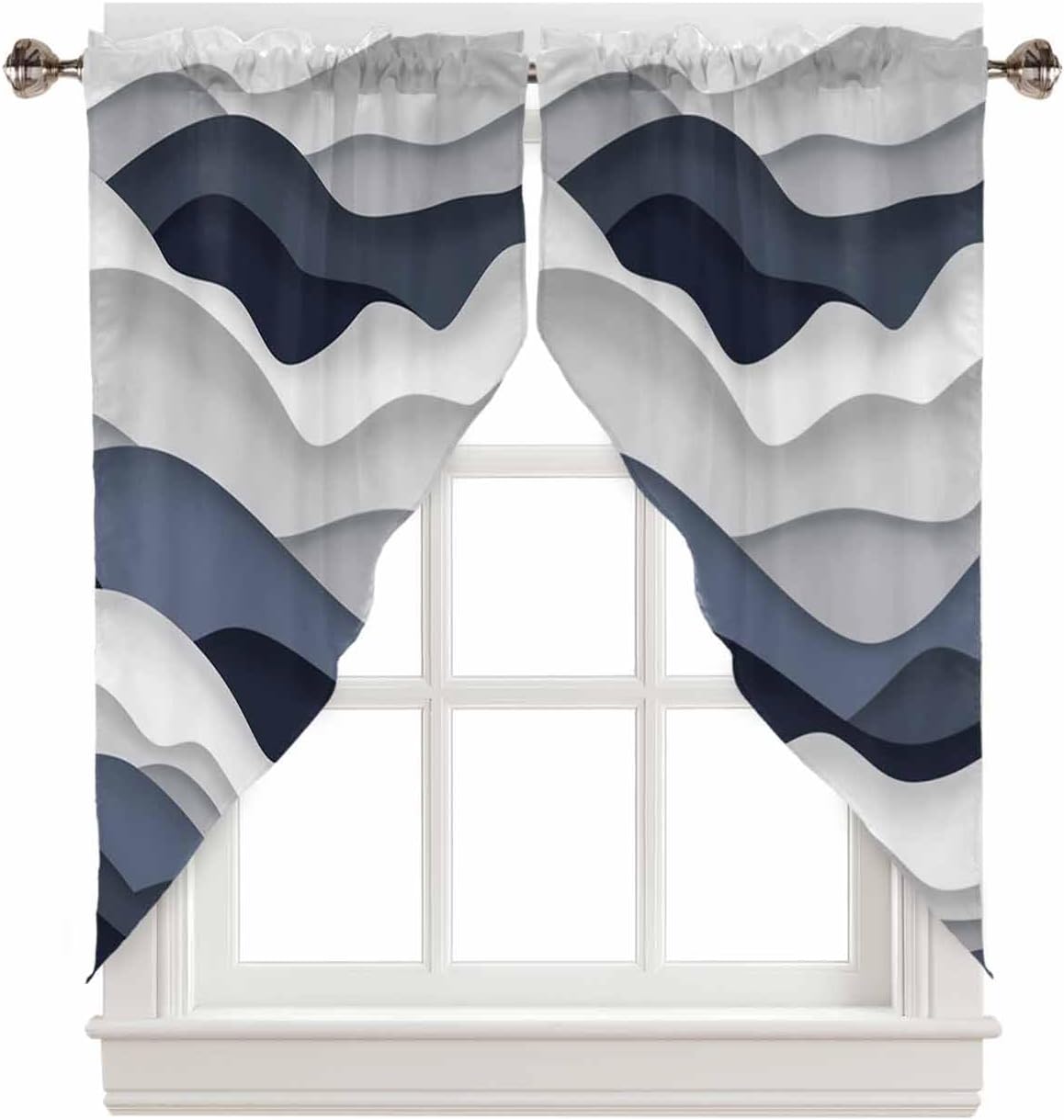 Navy Blue Ombre Swag Valances for Windows 2 Pack Kitchen Window