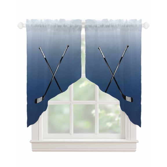 Navy Blue Ombre Swag Valances for Windows, Black Hockey Sticks Minimalist Style Rod Pocket Sheer Valances for Small Windows, Swag Toppers Light Filtering for Kitchen Living Room 2 Panels 36''x36''