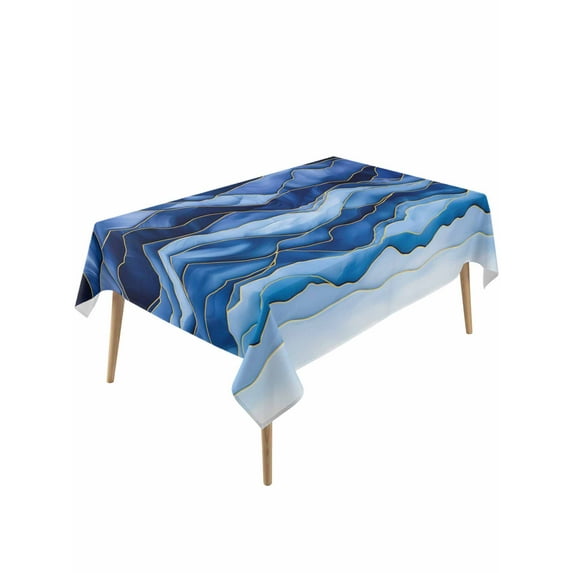 Navy Blue Ombre Table Cloth, Modern Moire Abstract Art Luxury Waterproof Tablecloth for Rectangle Tables, Reusable Washable Fabric Table Cover for Restaurant Kitchen Dining Tables 54"x108"