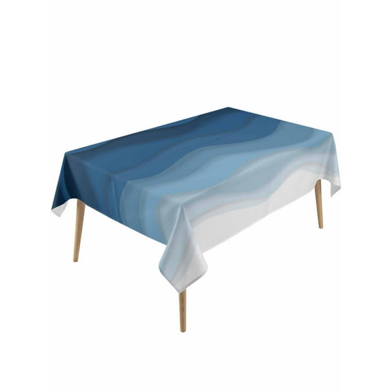 Navy Blue Ombre Table Cloth, Modern Moire Wave Gradient Waterproof Tablecloth for Rectangle Tables, Reusable Washable Fabric Table Cover for Restaurant Kitchen Dining Tables 60"x120"