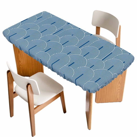 Navy Blue Ombre Table Cloths for 3 Foot Rectangle Tables, Farmhouse Stripes Modern Abstract Art Patio Waterproof Elastic Fitted Tablecloths, Washable Rectangular Table Cover for Camping