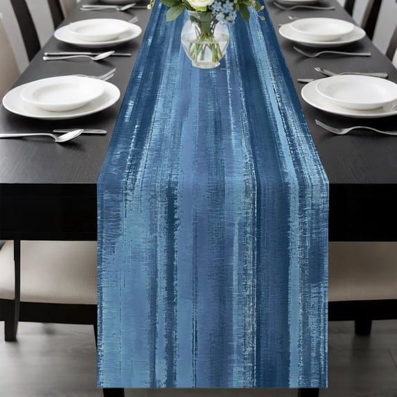 Navy Blue Ombre Table Runner 36 Inches,Short Dining Table Runners Dresser Scarves,Modern Abstract Art Oil Painting Kitchen Coffee Tablerunner for Tabletop Party Birthday Holiday Wedding Decor 13"x36"