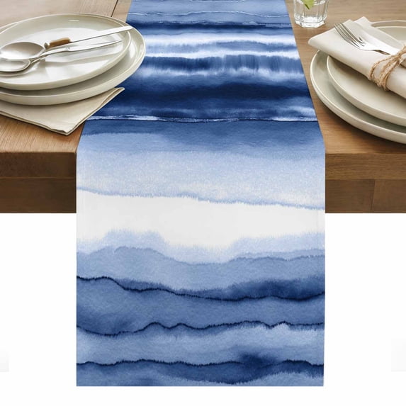 Navy Blue Ombre Table Runner - 70 Inch Long, Kitchen Dining Table Runner Dresser Scarves, Modern Abstract Art Farmhouse Farmhouse Decor for Coffee Tables Wedding Party Banquet