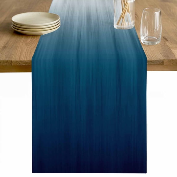 Navy Blue Ombre Table Runner - 72 Inch Long Contemporary Gradient Abstract Art Cotton and Linen Blended Dress Scarves Farmhouse Table Runner for Kitchen Dining, Coffee Table, 13" x 72"