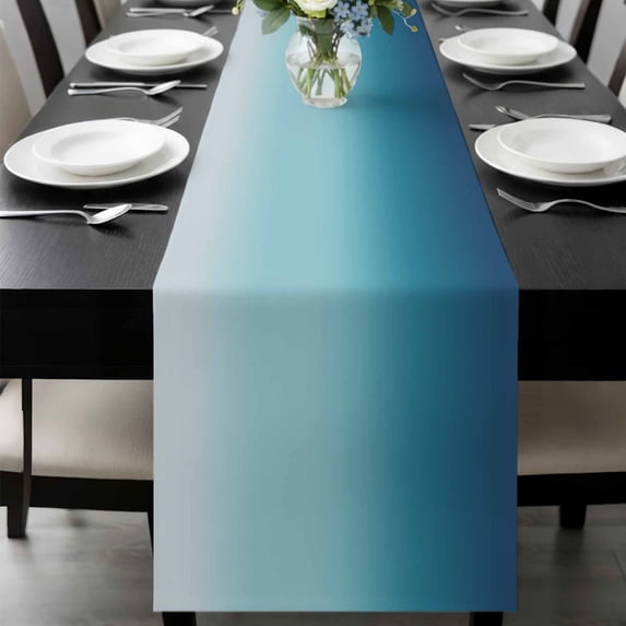 Navy Blue Ombre Table Runner 90 Inches Long, Teal White Gradient Modern Abstract Art Kitchen Coffee Dining Table Decoration for Home Party Birthday Wedding Home Decor 13x90 Inches