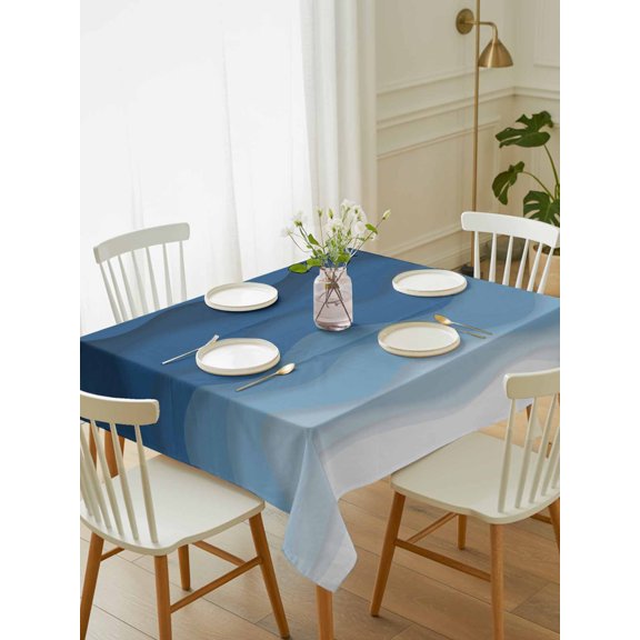 Navy Blue Ombre Tablecloth Rectangle Table Cloth 52x70, Waterproof Outdoor Table Cloth Covers Decorative Table Protector, Modern Moire Wave Gradient Washable Table Cover for Kitchen Dinning Party