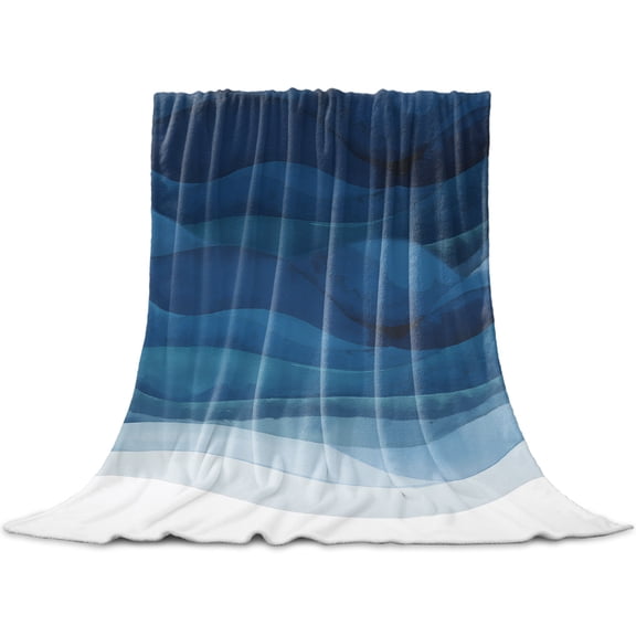Navy Blue Ombre Throw Blanket for Couch, Soft Lightweight Flannel Fleece Blanket, Modern Moire Gradient Watercolor Microfiber Plush All Season Decorative Blankets Gifts for Sofa Office Lap 30"x40"
