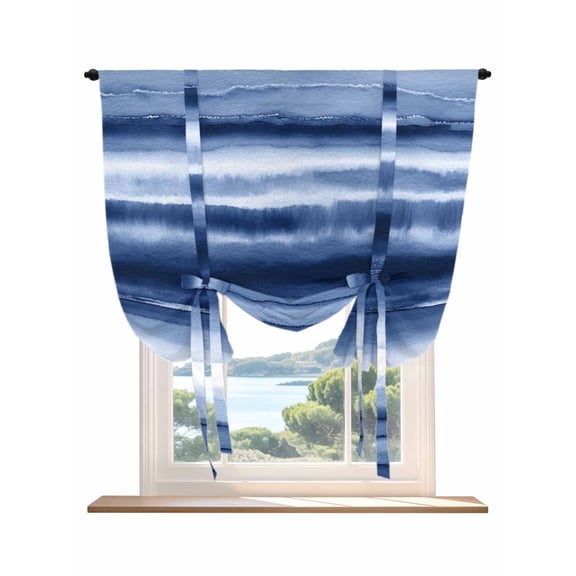 Navy Blue Ombre Tie Up Curtains for Windows 63 Inch Length Balloon Curtains Kitchen Adjustable Balloon Window Shade Modern Abstract Art Farmhouse Tie Up Valance Bathroom Curtain Window 46"x63"