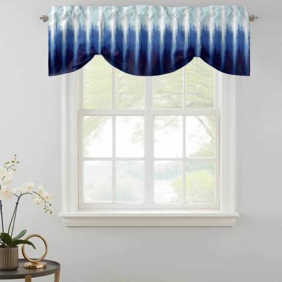 Navy Blue Ombre Tie Up Valances Curtain, Modern Abstract Navy Indigo Linear Drips Coastal Adjustable Valance for Window Light Filtering for Kitchen and Bathroom Rod Pocket 1 Panel 42x12in