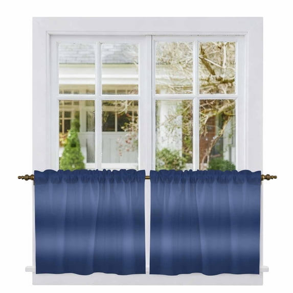 Navy Blue Ombre Tier Curtains 36 Inch Length, Farmhouse Blue Gradient Color Aesthetic Cafe Short Curtains for Bathroom Over Sink, Small Kitchen Curtain Light Filtering Drapes 2 Panels 27.5"Wx36"L