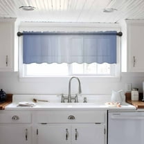 Navy Blue Ombre Valance Curtains for Kitchen/Living Room/Bathroom/Bedroom Window, Modern Gradient Abstract Art Rod Pocket Small Topper Half Short Window Curtains Voile Sheer Scarf 42"x12"