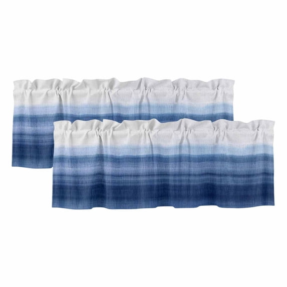 Navy Blue Ombre Valances for Windows, Decorative Rod Pocket Window Valance Curtains, Farmhouse Modern Gradient Short Curtain Drapes for Kitchen/Bathroom/Living Room, 2 Panels, 42" W x 12" L