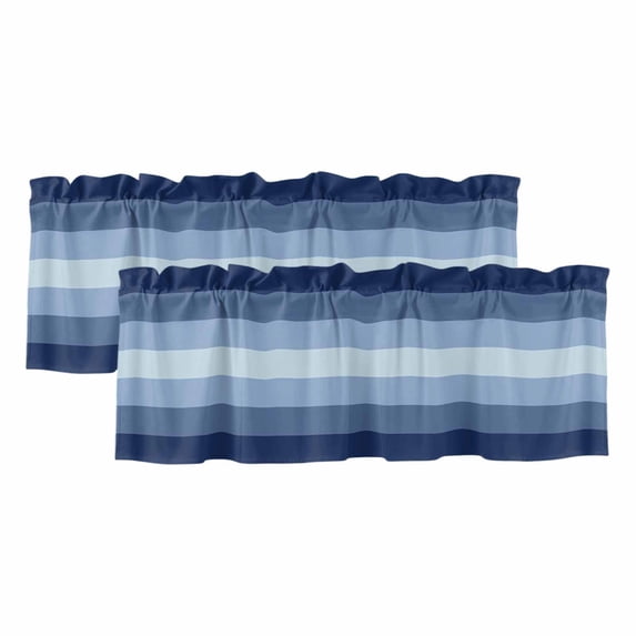 Navy Blue Ombre Valances for Windows, Decorative Rod Pocket Window Valance Curtains, Gradient Navy Blue Woods Farmhouse Short Curtain Drapes for Kitchen/Bathroom/Living Room, 2 Panels, 42" W x 18" L