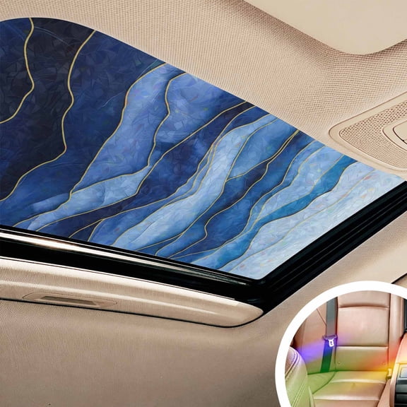 Navy Blue Ombre Window Privacy Film Rainbow Static Cling Stain Glass Window Film for Glass Door, Decorative Sunroof Decal Sticker for Car Bathroom Home 17.7"x39.3" Modern Moire Abstract Art Luxury