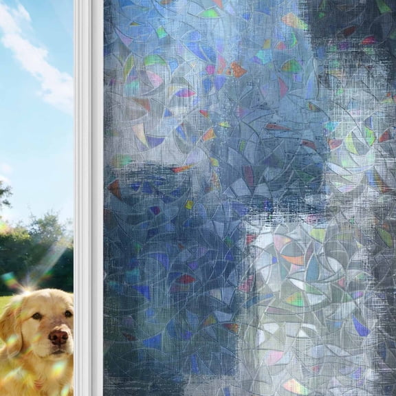 Navy Blue Ombre Window Privacy Film Stain Glass,Reusable Decorative Rainbow Window Film,Modern Oil Painting Geometric Static Cling Sun Blocking Stickers Decals Covers 23.6" x 78.7" (2pcs)