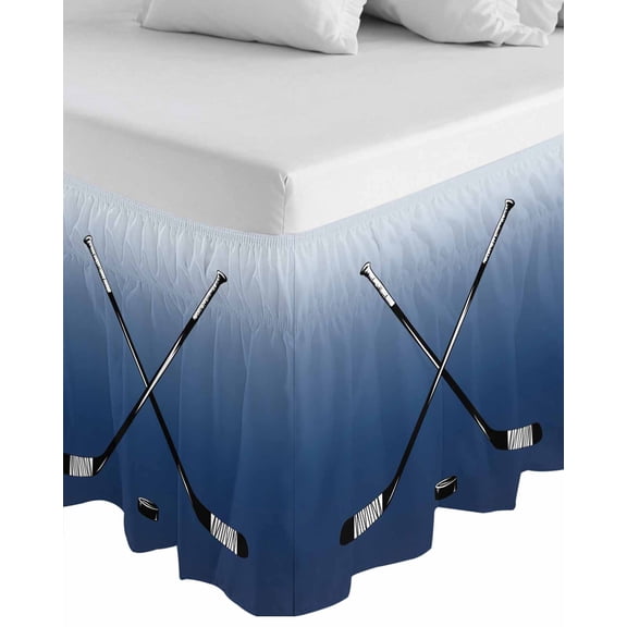 Navy Blue Ombre Wrap Around Bed Skirts for Queen Bed 18" Drop,Bed Skirt with Adjustable Elastic Belt Dust Ruffle Bed Valance for Bedroom Hotel Black Hockey Sticks Minimalist Style Bed Frame Cover
