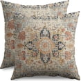 thumbnail image 1 of Navy Blue Orange Boho Pillow Covers 20x20 Set of 2 Carpet Design Ethnic Bohemian Floral Pattern Decorative Throw Pillow Cases Outdoor Farmhouse Decoration for Sofa Couch Bed, 1 of 6