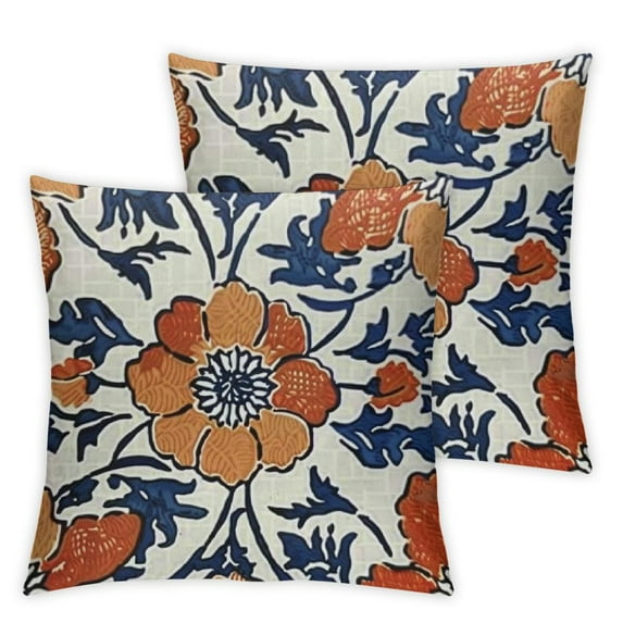 Navy Blue Orange Boho Pillow Covers Bohemian Ethnic Carpet Style Vintage Flower Print Decorative Throw Pillows Outdoor Cushion Case Farmhouse Decor for Home Sofa Bed