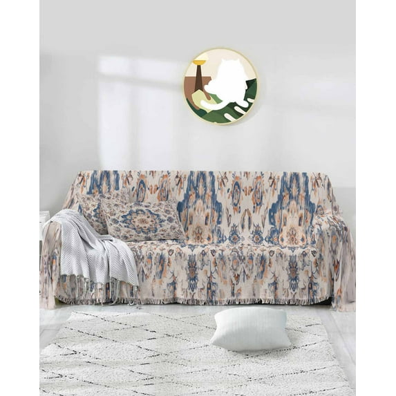 Navy Blue Orange Boho Sofa Couch Covers for 3 Cushion Couch,Washable L Shape Sectional Sofa Covers for Loverseat,Ethnic Tribal Shabby Chic Mandala Floral Slipcover Throw Blanket Futon Cover 71x134