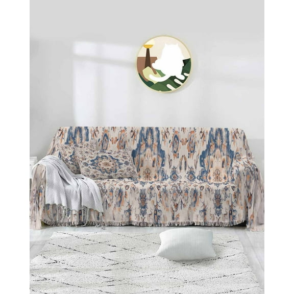 Navy Blue Orange Boho Sofa Covers for 3 Cushion Couch,Washable Sectional & L Shape Couch Covers for Dog/Cat/Kids,Ethnic Tribal Shabby Chic Mandala Floral Non Slip Sofa Slipcover Futon Cover 71x150