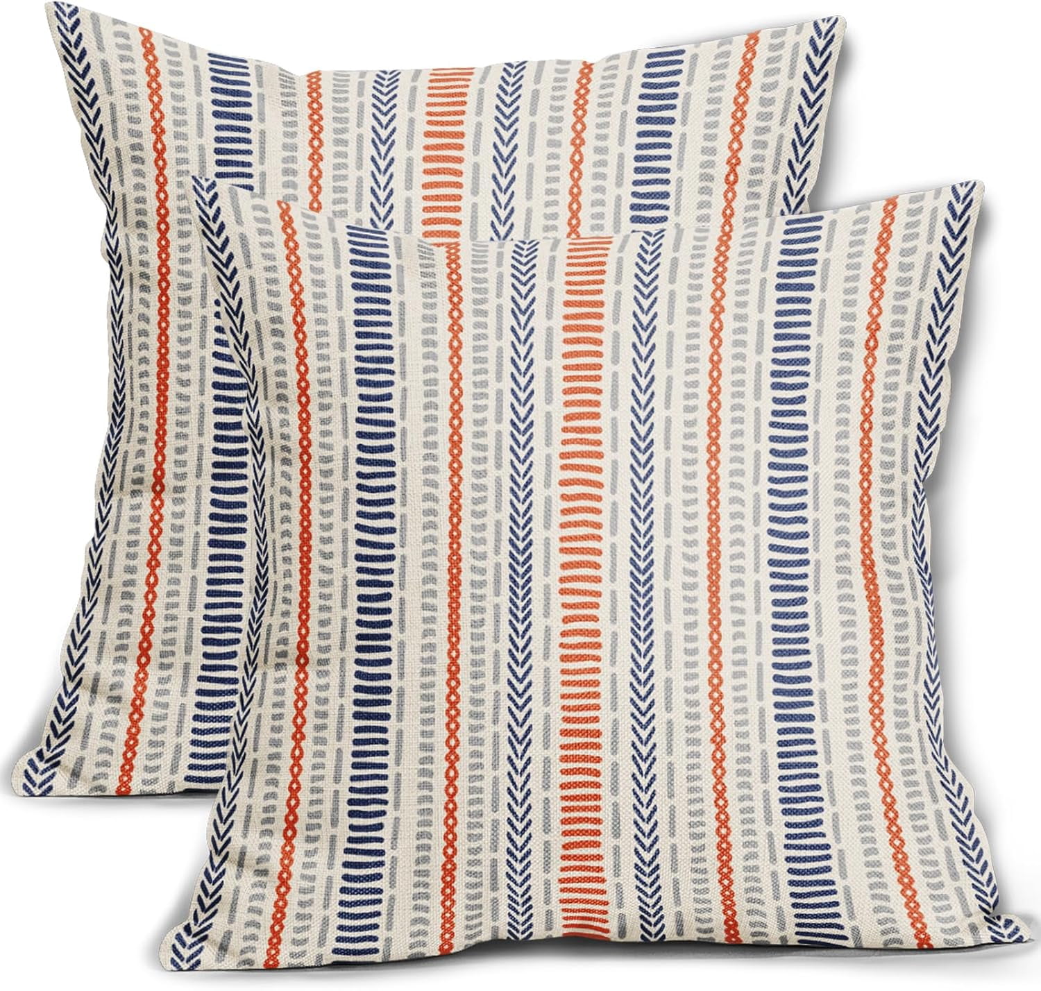 Navy Blue Orange Boho Striped Pillow Covers 18X18 Inch Set of 2 ...
