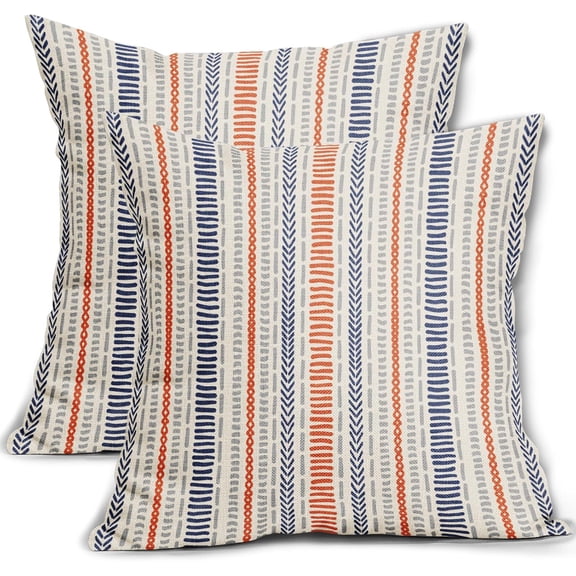 Navy Blue Orange Boho Striped Pillow Covers 18X18 Inch Set of 2,Herringbone Print Pattern Decorative Throw Pillow Covers Outdoor Farmhouse Cushion Case Couch Sofa Bed Decor