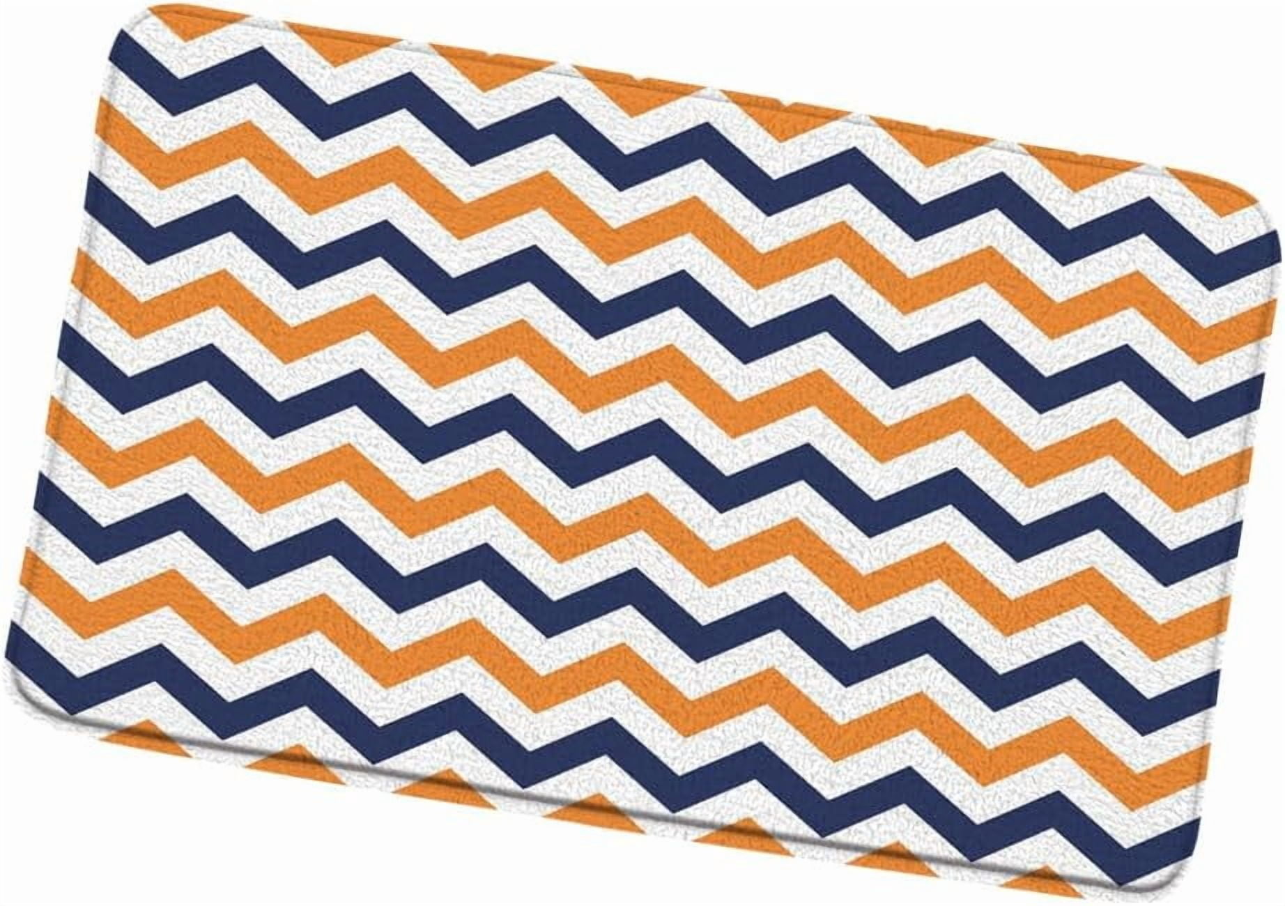 Navy Blue Orange Geometric Stripes Bath Mat Abstract Minimalist Line Geometry Mid Century Modern Fashion Bathroom Rugs Shower Mat Bedroom Kitchen Carpet 20x31 in