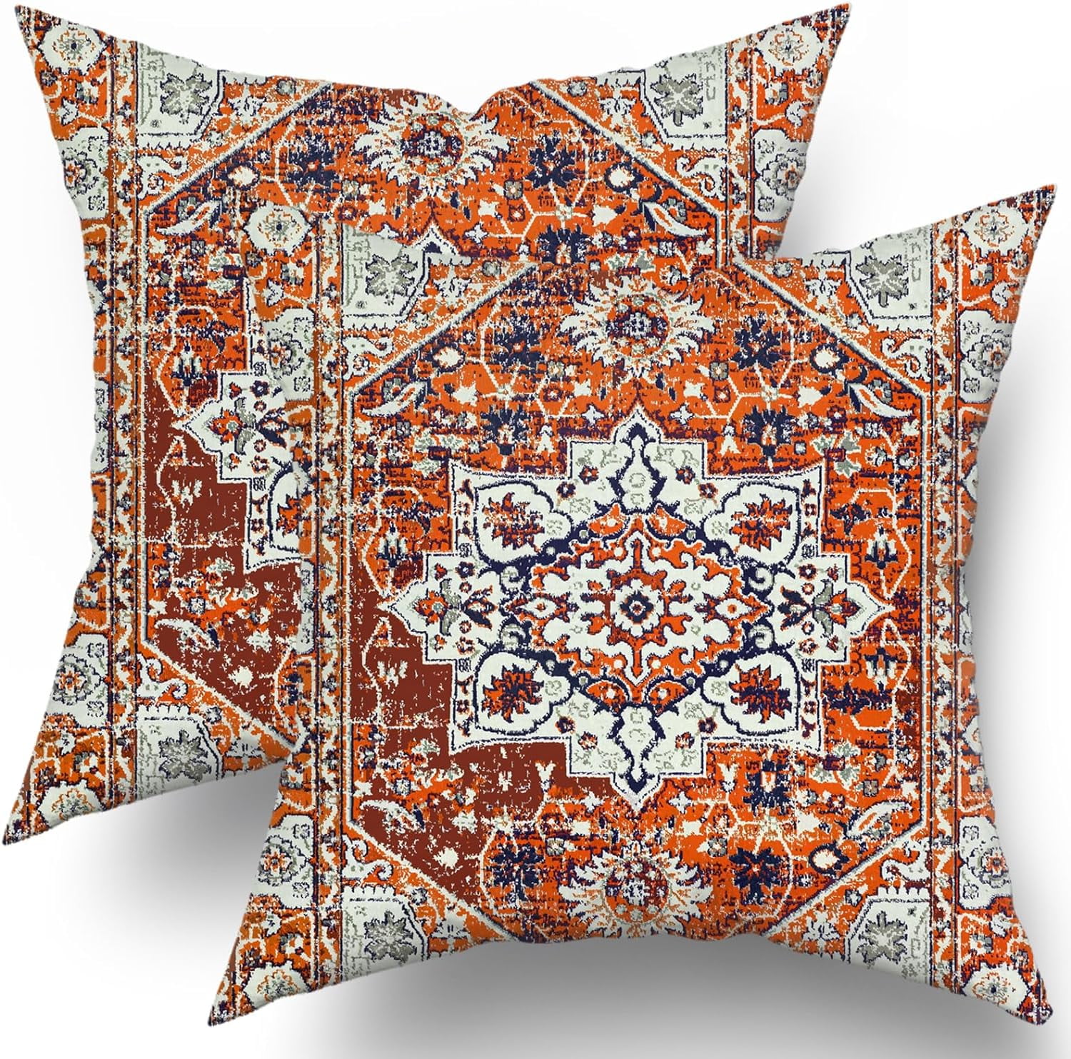 Orange - Set of 2 Bagh Block Print Cotton Pillow Covers 16