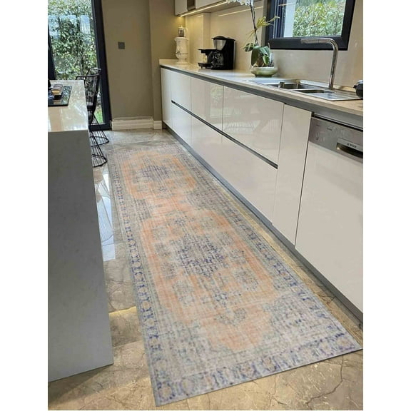 Navy Blue and Orange Rug, Medallion Rug, Faded Rugs, Oriental Rug, Turkish Rug, Custom Rug, Office Rug, Bedroom Rug, Colorful Rug, 1.7'x2.3' - 50x70 cm